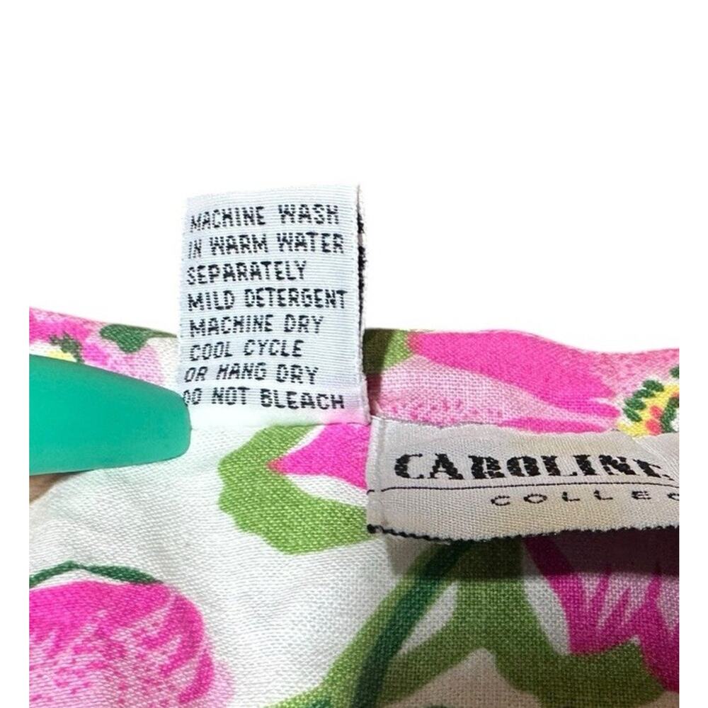Vtg 80s Cottagecore White Pink Floral Midi Dress Drop Waist Shoulder Pads Sz 12 - Picture 11 of 11